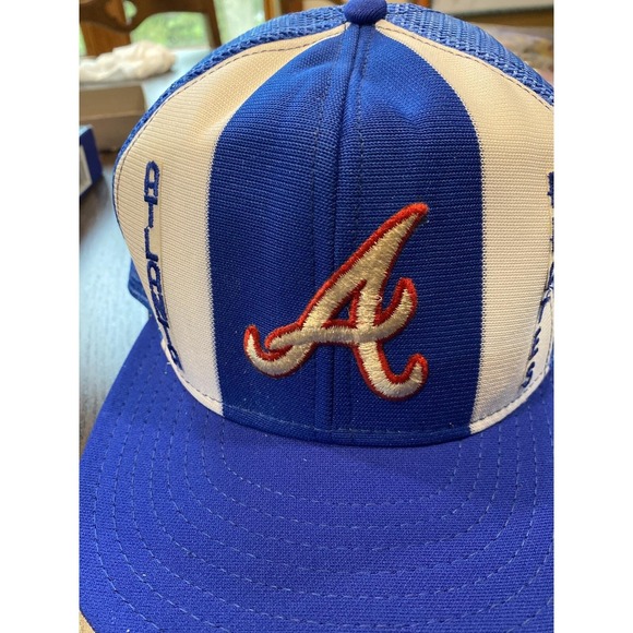 Vintage 80s ATLANTA BRAVES Embroidered ADJ Lucky Stripes snapback hat cap Rare - Picture 2 of 8